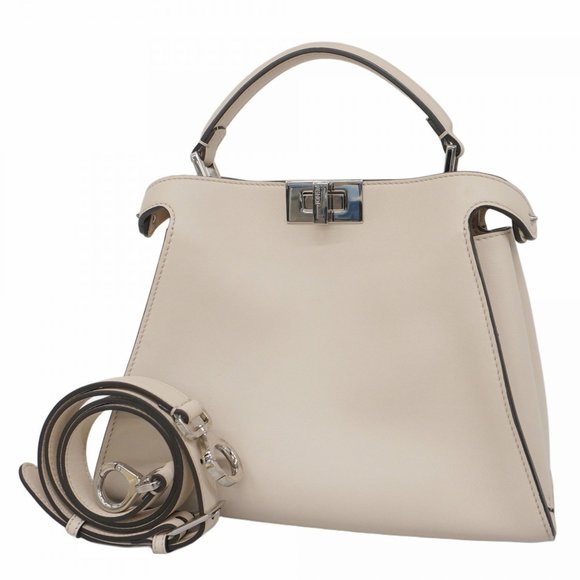 FENDI White Leather Peekaboo Bag - Picture 1 of 12